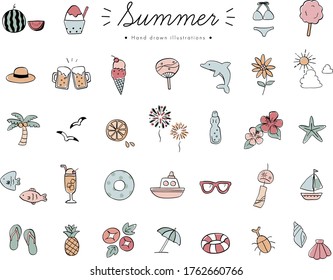 Set of handwritten summer illustrations.