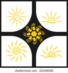 Set of handwritten sun symbols. vector illustrations