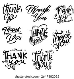 Set of handwritten "Thank You" calligraphy designs in black on transparent or white background. Ideal for greeting cards, printables, invitations, and elegant note designs. - Powered by Shutterstock - Get 15% off with code: PIKWIZARD15