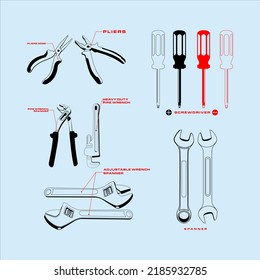 set of handy tools graphic design element 