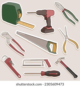 Juego de herramientas de Handyman Ilustración de adhesivo tierno