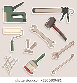 Set of Handyman Tools Cute Sticker Illustration