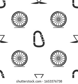 Set Hang glider, Carabiner and Bicycle wheel on seamless pattern. Vector