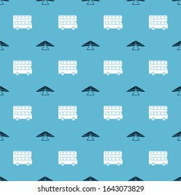Set Hang glider and Double decker bus on seamless pattern. Vector