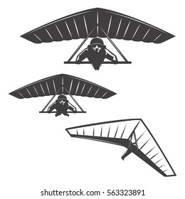 Set of Hang glider icons isolated on white background. Design elements for logo, label, emblem, sign, brand mark, poster. Vector illustration.