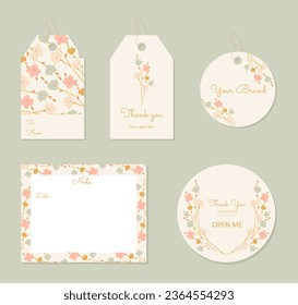 set of hang tags, note card, thank you sticker label with aesthetic vintage flowers, suitable for gift packaging, branding design and other project for your small business