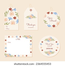 set of hang tags, note card, thank you sticker label with aesthetic summer flowers concept, suitable for gift packaging, branding design and other project for your small business