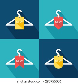 Set of hanger icon with label new. Flat design. Vector illustration