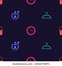 Set Hanger wardrobe, Aftershave, Sauna clock and bucket on seamless pattern. Vector