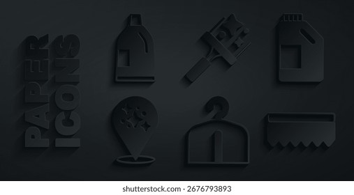 Set Hanger guarda-roupa, Garrafa para agente de limpeza, Serviço doméstico, Esponja, Janelas de limpeza de borracha e ícone. Vetor