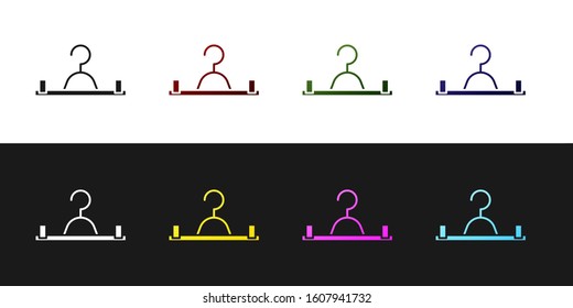 Set Hanger wardrobe icon isolated on black and white background. Cloakroom icon. Clothes service symbol. Laundry hanger sign.  Vector Illustration