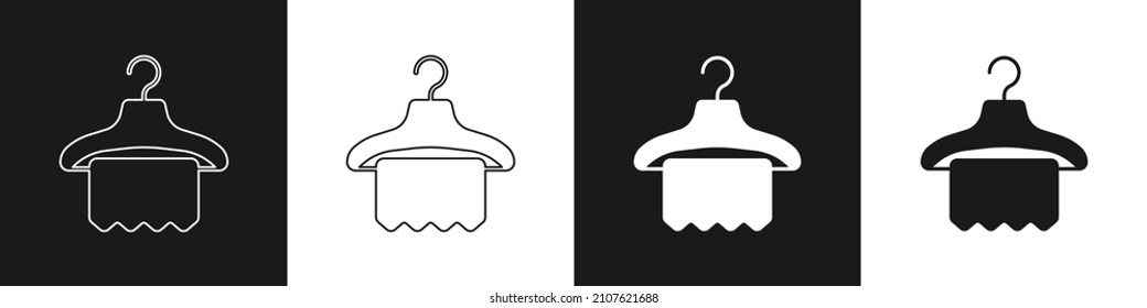 Set Hanger wardrobe icon isolated on black and white background. Cloakroom icon. Clothes service symbol. Laundry hanger sign.  Vector