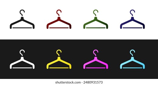 Set Hanger wardrobe icon isolated on black and white background. Cloakroom icon. Clothes service symbol. Laundry hanger sign.  Vector