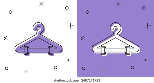 Set Hanger wardrobe icon isolated on white and purple background. Cloakroom icon. Clothes service symbol. Laundry hanger sign.  Vector