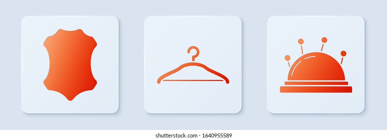 Set Hanger wardrobe, Leather and Needle bed and needles. White square button. Vector