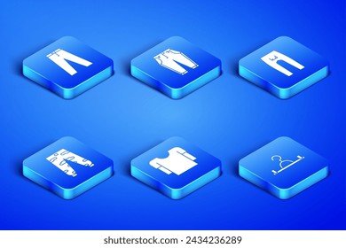Set Hanger wardrobe, Pants, Long sleeve shirt, Camouflage cargo pants,  and  icon. Vector