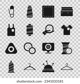 Set Hanger wardrobe, Sewing thread and button, T-shirt, Pattern, Sleeveless, Safety pin and  icon. Vector