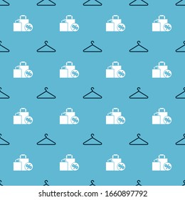 Set Hanger wardrobe and Shoping bag with discount on seamless pattern. Vector