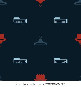 Set Hanger wardrobe,  and Tape measure on seamless pattern. Vector