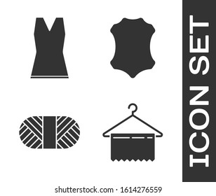 Set Hanger wardrobe, Woman dress, Sewing thread on spool and Leather icon. Vector