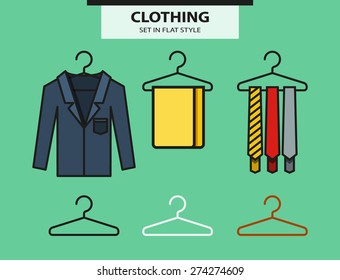 Set of hangers with accessories in flat style. Vector