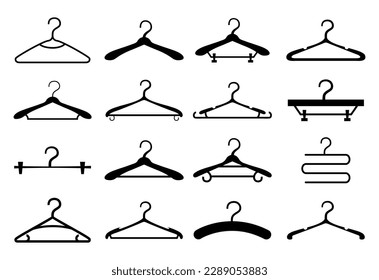 Set of hangers in black color icon style. Vector illustration. Isolated. White background.