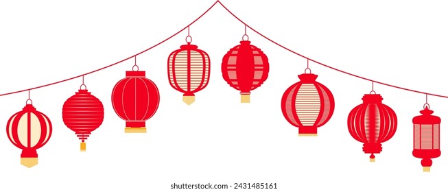 set hanging Chinese lantern icon. Chinese lunar celebration. Chinatown decoration design vector illustration