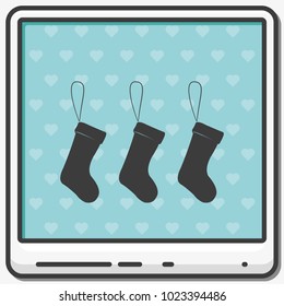 Set of hanging christmas socks flat vector icon.