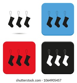 Set of hanging christmas socks flat vector icon.