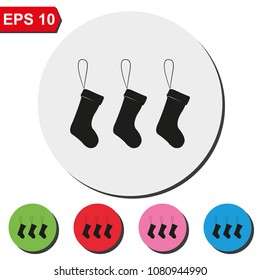 Set of hanging christmas socks flat round colorful vector icon.