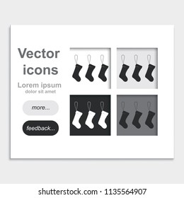 Set of hanging christmas socks placed on web page template flat vector icon.