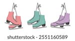 Set of hanging ice skates on white background. Figure skating icons. Ice skates icons for winter sports. Flat illustration