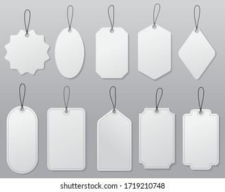 set of hanging label price or blank white paper price tag or empty badges label tag concept. eps 10 vector,

