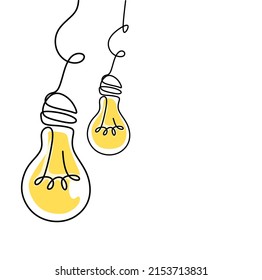 Set of hanging light bulbs with glowing. Trendy flat vector light bulb icons with concept of idea on white background.