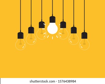 Conjunto de lâmpadas suspensas com uma luminosa brilhante. Liderança, poder e conceito único.