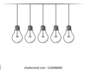 Set of hanging light bulbs without a light bulb on white background. Icon concept of invention, study, imagination and creativity. Design element for business startup, technology, science. 