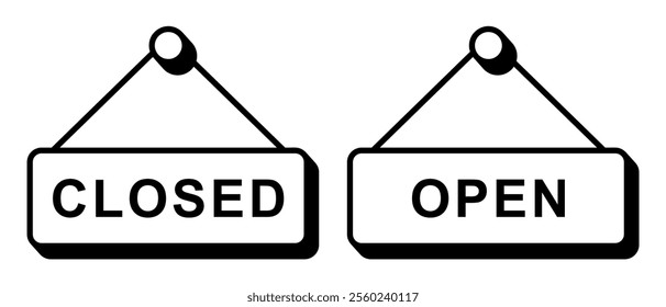 Set of Hanging Open and Closed Signboards, Simple Outline Style Icons, Editable and Scalable Vector Illustration Isolated on White Background for Templates, Logos, and Stickers