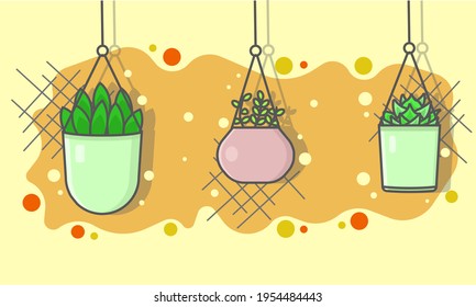 un conjunto de plantas colgadas sobre un fondo marrón y beige. ilustración vectorial. macetas. vector de planta. plantas de la casa. se puede utilizar para fondo de pantalla, fondo y tarjetas de invitación