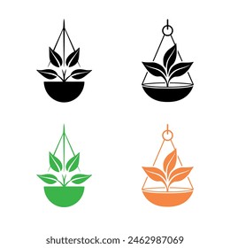 Set of Hanging pot icons. Vector illustration in flat style