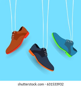 Set of Hanging Shoes. vector