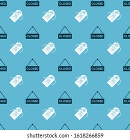 Set Hanging sign with text Closed and Discount percent tag on seamless pattern. Vector