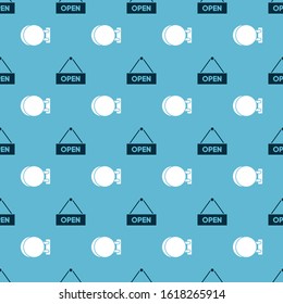 Set Hanging sign with text Open door and Signboard hanging on seamless pattern. Vector