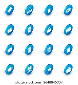 Set Hanging sign with text Open door, Paper shopping bag, Signboard hanging inscription here, Credit card, Mobile phone and cart,  and Shopping basket icon. Vector
