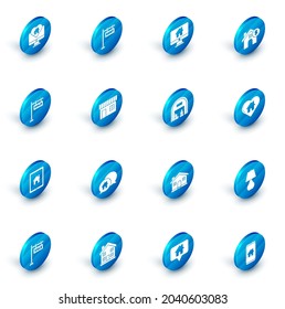 Set Hanging sign with text Rent, Computer monitor smart home, House dollar symbol, Sold, Tablet and, Shopping building market store, heart shape and Warehouse icon. Vector