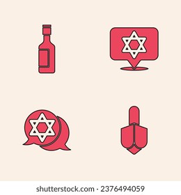 Set Hanukkah dreidel, Jewish wine bottle, Star of David and  icon. Vector