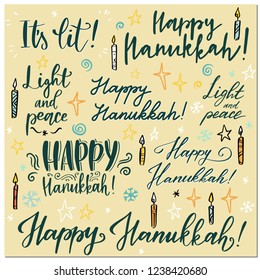 Set of Hanukkah hand lettered signs and cute holiday elements