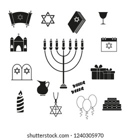 Set of Hanukkah the holiday of icons on the white background