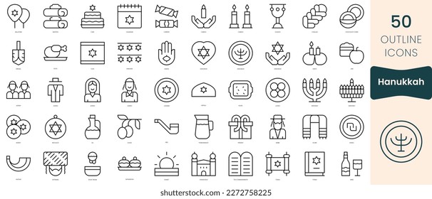 Conjunto de iconos de hanukkah. Iconos de estilo lineal delgado Empaquetar. Ilustración vectorial