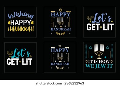 set of hanukkah t shirt design elements
