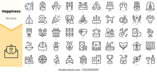 Set of happiness Icons. Simple line art style icons pack. Vector illustration